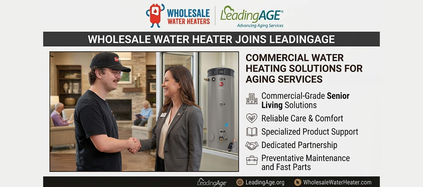 Wholesale Water Heater Joins LeadingAge to Support Senior Living and Aging Services Communities