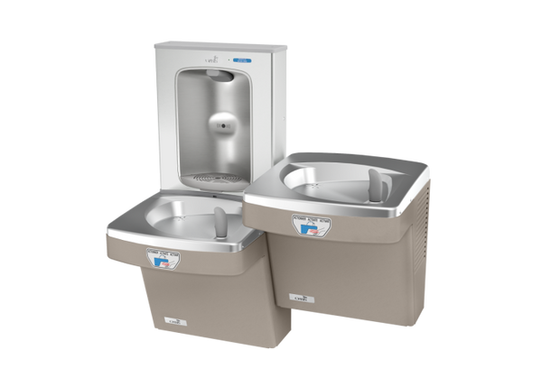 Oasis PGFEBFSLTT-FPF Bi-Level Contactless Drinking Fountains w/Contactless Bottle Filler,  Total PFAS Filter, Non-Refrigerated Sandstone