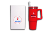 Red Travel Mug with Straw Wholesale Water Heater and Rheem Branding