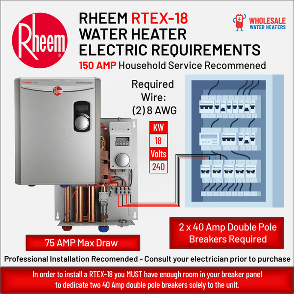 RHEEM RTEX-18 18kw 240v Tankless Electric Water Heater - wholesalewaterheater