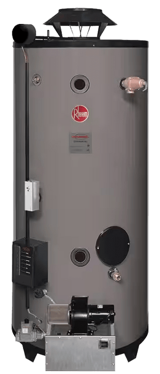 سخان مياه تجاري RHEEM GNU100-200 عالمي منخفض أكسيد النيتروجين 100 جالون 199,900 وحدة حرارية بريطانية غاز طبيعي - متوافق مع كاليفورنيا ويوتا