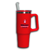 Red Travel Mug with Straw Wholesale Water Heater and Rheem Branding
