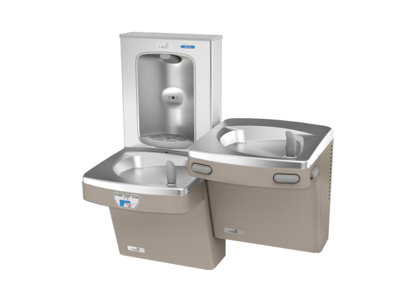 Oasis PGFEBFSLTM-FVF Bi-Level Contactless & Mechanical Drinking Fountains w/Contactless Bottle Filler, VersaFilter III Filter, Non-Refrigerated Sandstone