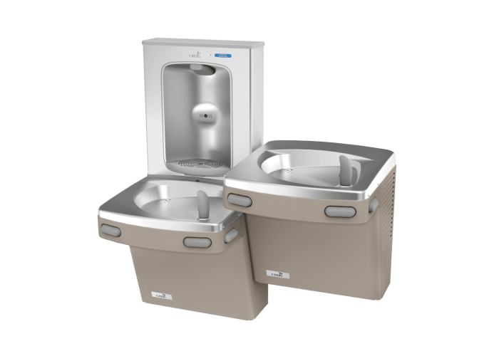 Oasis PG8FEBFSL-FRX Bi-Level Mechanical Drinking Fountains w/Contactless Bottle Filler, Pharmaceutical Filter, Refrigerated Sandstone