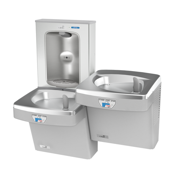 Oasis PGFEBFSLTT-FRX Bi-Level Contactless Drinking Fountains w/Contactless Bottle Filler, Pharmaceutical Filter, Non-Refrigerated Greystone