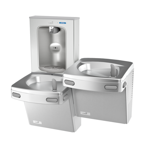 Oasis PGEBQSL Bi-Level Mechanical Drinking Fountains w/ QUASAR UV-C Bottle Filler, Non-Refrigerated Stainless