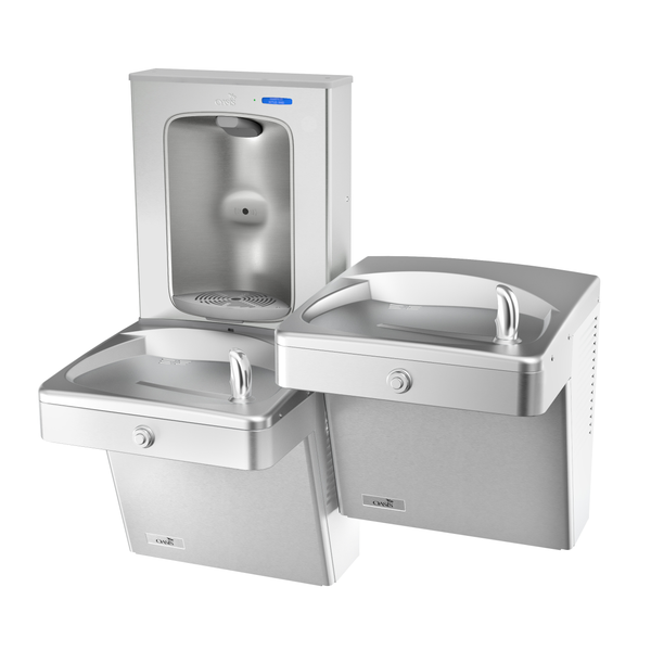 Oasis PGV8FEBFSL-14G-BRB-FPF Bi-Level Heavy Duty, Mechanical Vandal Resistant Drinking Fountains with Vandal Resistant Bubblers w/Contactless Bottle Filler, Total PFAS Filter, Refrigerated Stainless