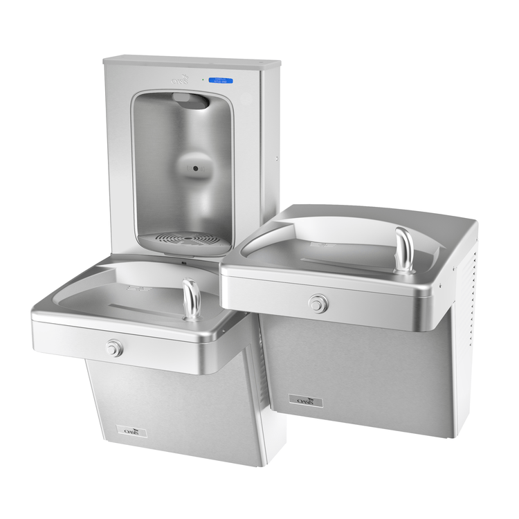 Oasis PGV8FEBFSL-14G-BRB-FRX Bi-Level Heavy Duty, Mechanical Vandal Resistant Drinking Fountains with Vandal Resistant Bubblers w/Contactless Bottle Filler, Pharmaceutical Filter, Refrigerated Stainless