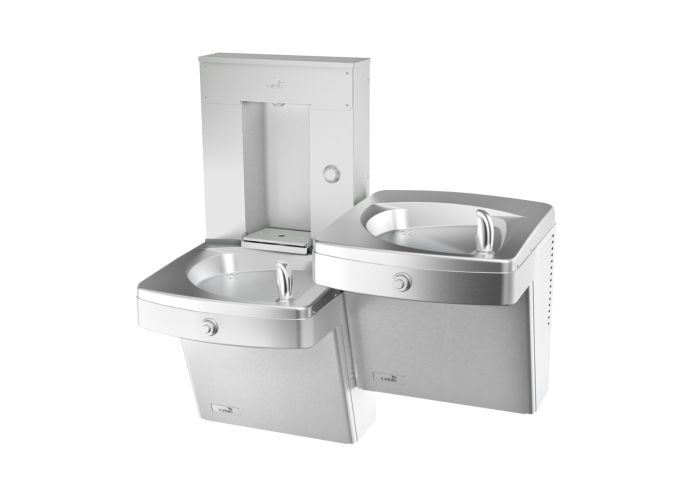 Oasis PGVMFVBFSL STN BRB VRBF FVF K fuentes de agua mecánicas antivandálicas de dos niveles y burbujeadores con llenador de botellas mecánico, filtro VersaFilter III, no refrigeradas, acero inoxidable