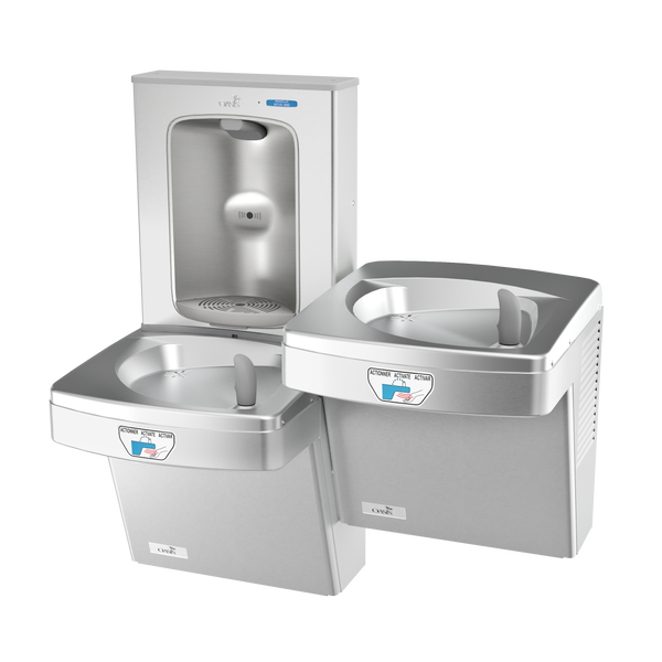 Oasis PGFEBFSLTT-FPF Bi-Level Contactless Drinking Fountains w/Contactless Bottle Filler,  Total PFAS Filter, Non-Refrigerated Stainless