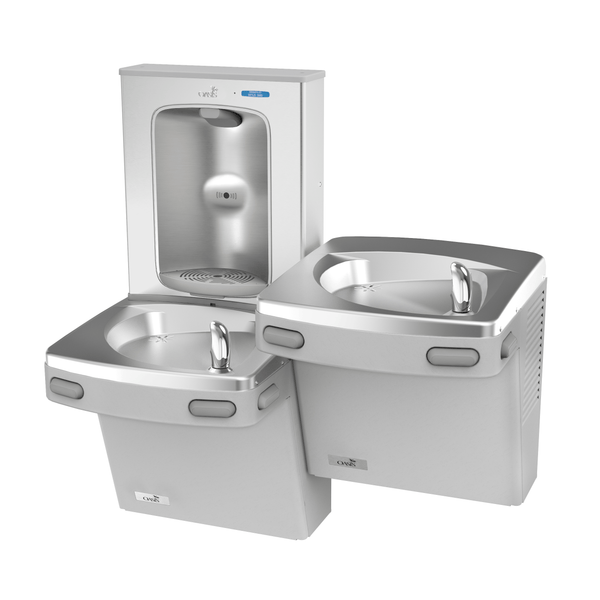 Oasis PG8FEBFSL-BRB-FRX Bi-Level Mechanical Drinking Fountains with Vandal Resistant Bubblers w/Contactless Bottle Filler, Pharmaceutical Filter, Refrigerated Greystone