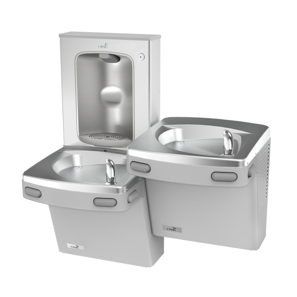 Oasis PGFSBFSL-BRB-FRX Bi-Level Mechanical Drinking Fountains with Vandal Resistant Bubblers w/Mechanical Bottle Filler, Pharmaceutical Filter, Non-Refrigerated Greystone