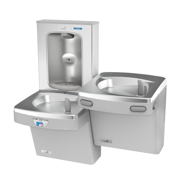 Oasis PGFEBFSLTM-FRX Bi-Level Contactless & Mechanical Drinking Fountains w/Contactless Bottle Filler, Pharmaceutical Filter, Non-Refrigerated Greystone